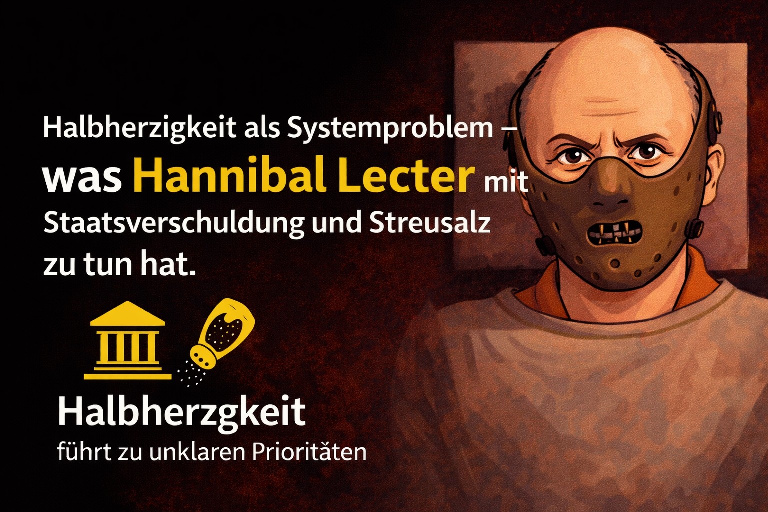 Halbherzigkeit als Systemproblem – was Hannibal Lecter mit Staatsverschuldung und Streusalz zu tun hat. 